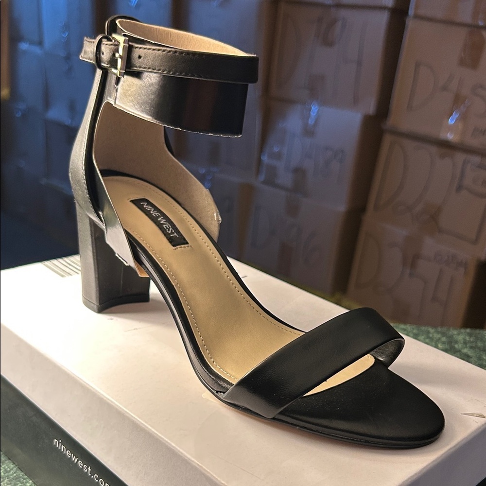 Nine West Black Block Heel Sandals (WIDE)